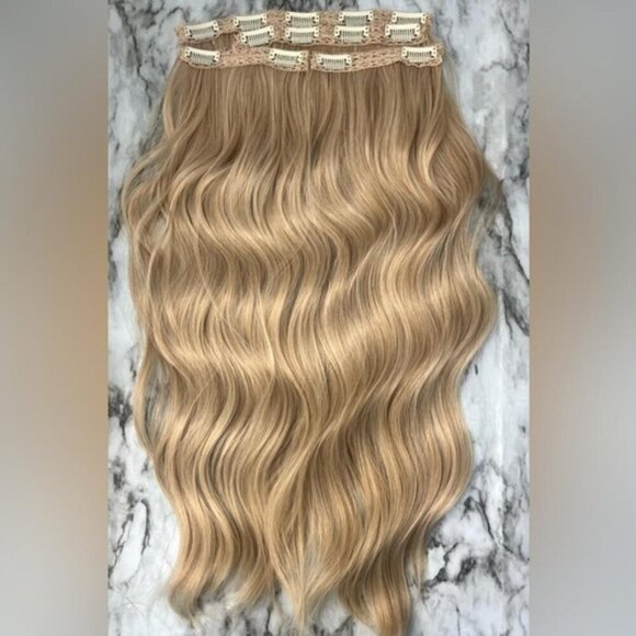 CLIP IN SET LIGHT BLONDE CURLY WAVE HAIR EXTENSIONS SET - Picture 3 of 7